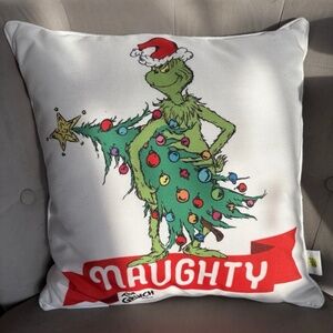 Dr. Seuss Grinch Naughty/ Max Nice Reversible Throw Pillow 18”x18”